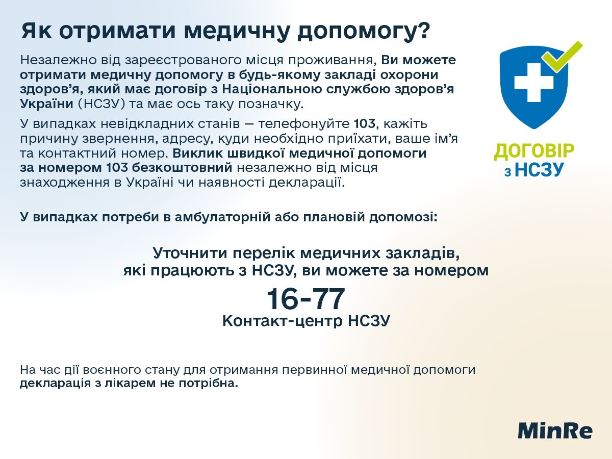 Інформація про можливість отримання безоплатних ліків та медичної допомоги